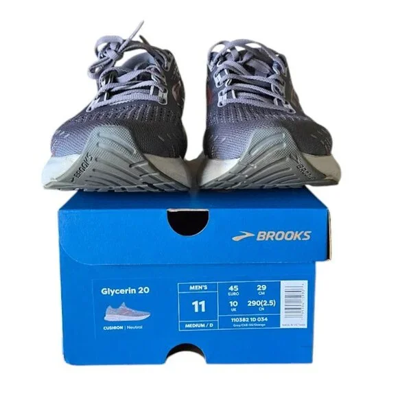 BROOKS MEN'S glycerin 20 running shoes gray Style 110382 Size 11 EUC - Picture 2 of 11